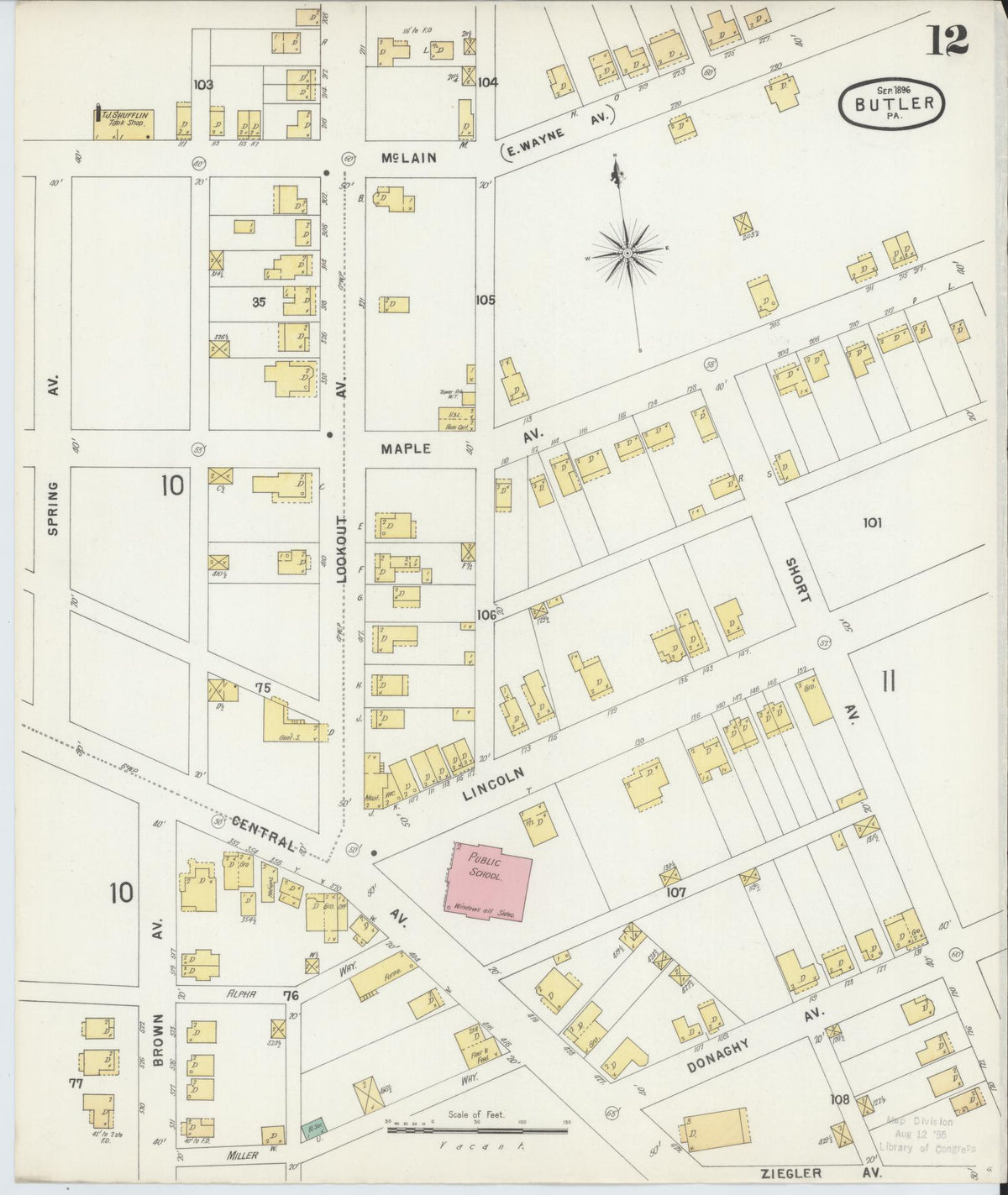 Sanborn Fire Insurance Map from Butler, Butler County, Pennsylvania (1896), Sheet #0012 - Complete Map Set gallery image, historic Sanborn map, vintage wall art, Pennsylvania Pennsylvania