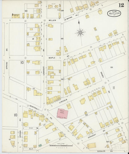 Sanborn Fire Insurance Map from Butler, Butler County, Pennsylvania (1896), Sheet #0012 - Complete Map Set gallery image, historic Sanborn map, vintage wall art, Pennsylvania Pennsylvania