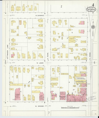 Sanborn Fire Insurance Map from Tecumseh, Lenawee County, Michigan (1912), Sheet #0004 - Historic Sanborn Fire Insurance Map Print, vintage old map wall art, antique decor, genealogy gift, Michigan Michigan map