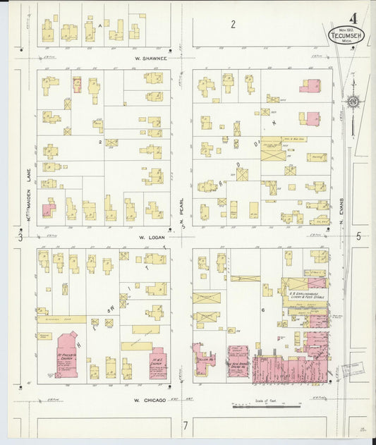 Sanborn Fire Insurance Map from Tecumseh, Lenawee County, Michigan (1912), Sheet #0004 - Historic Sanborn Fire Insurance Map Print, vintage old map wall art, antique decor, genealogy gift, Michigan Michigan map