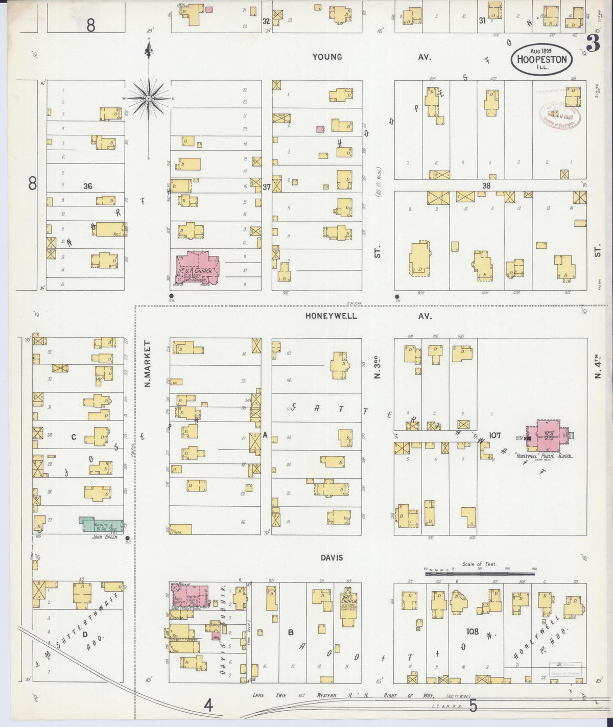 Sanborn Fire Insurance Map from Hoopeston, Vermilion County, Illinois (1899), Sheet #0003 - Complete Map Set gallery image, historic Sanborn map, vintage wall art, Illinois Illinois