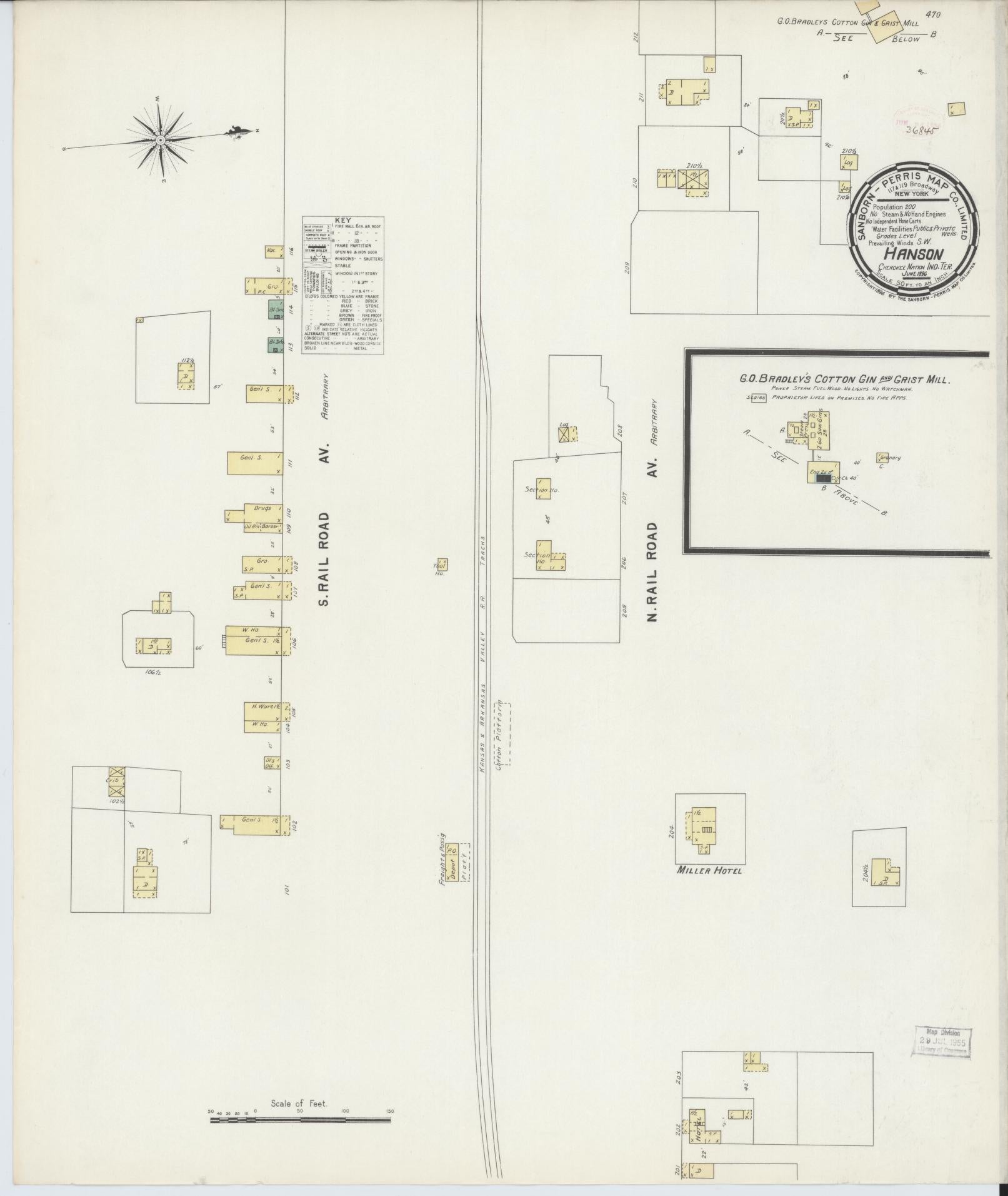 Sanborn Fire Insurance Map from Hanson, Sequoyah County, Oklahoma (1896), Sheet #0001 - Historic Sanborn Fire Insurance Map Print, vintage old map wall art, antique decor, genealogy gift, Oklahoma Oklahoma map