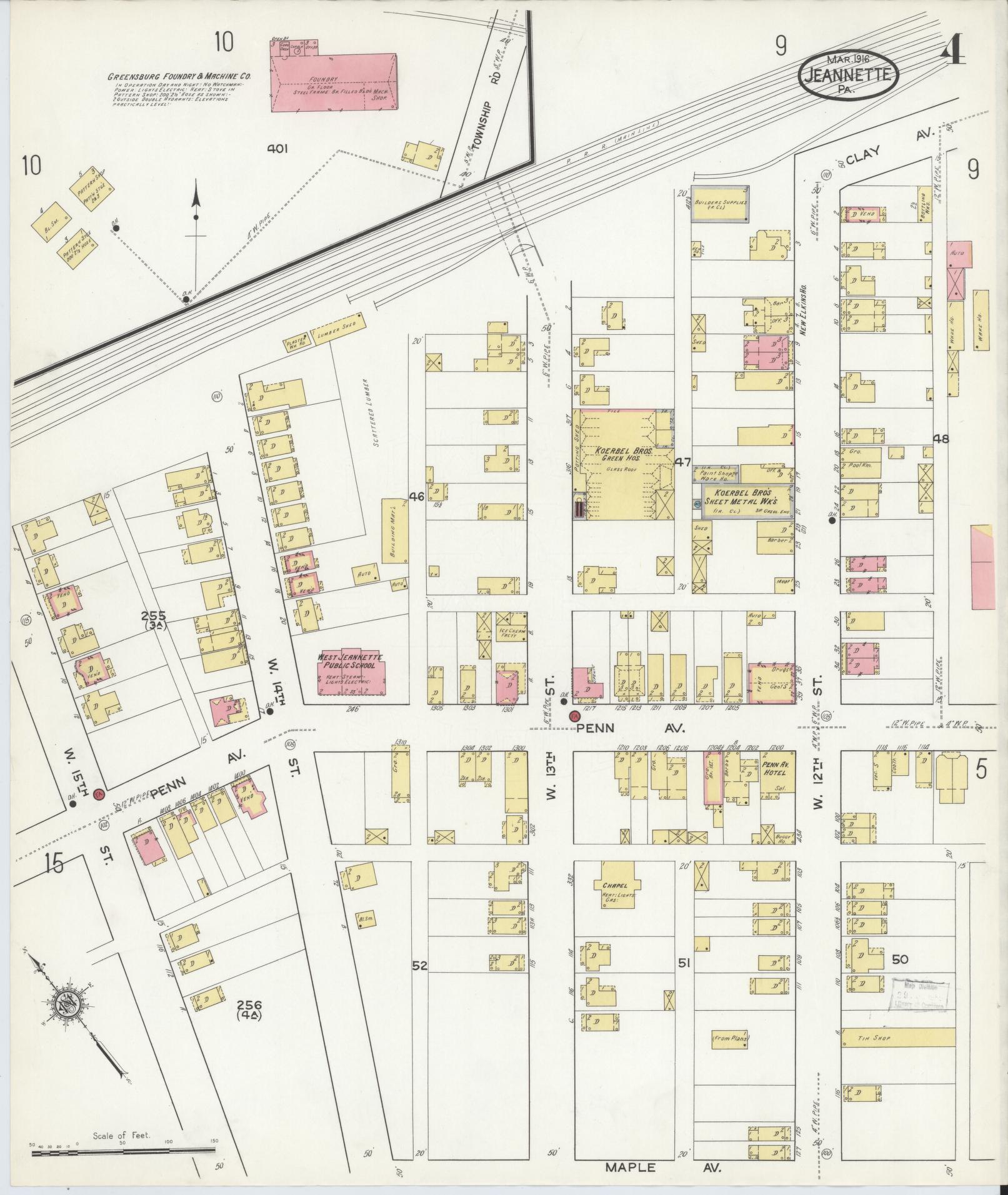 Sanborn Fire Insurance Map from Jeannette, Westmoreland County, Pennsylvania (1916), Sheet #0004 - Complete Map Set gallery image, historic Sanborn map, vintage wall art, Pennsylvania Pennsylvania