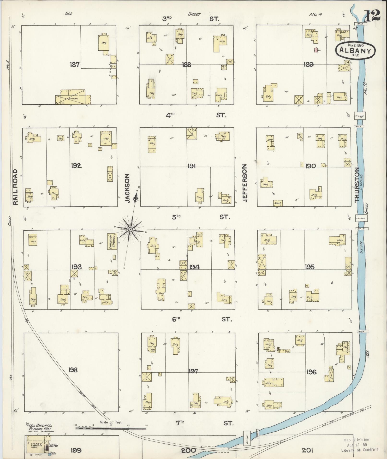 Sanborn Fire Insurance Map from Albany, Linn County, Oregon (1890), Sheet #0012 - Historic Sanborn Fire Insurance Map Print, vintage old map wall art, antique decor, genealogy gift, Oregon Oregon map