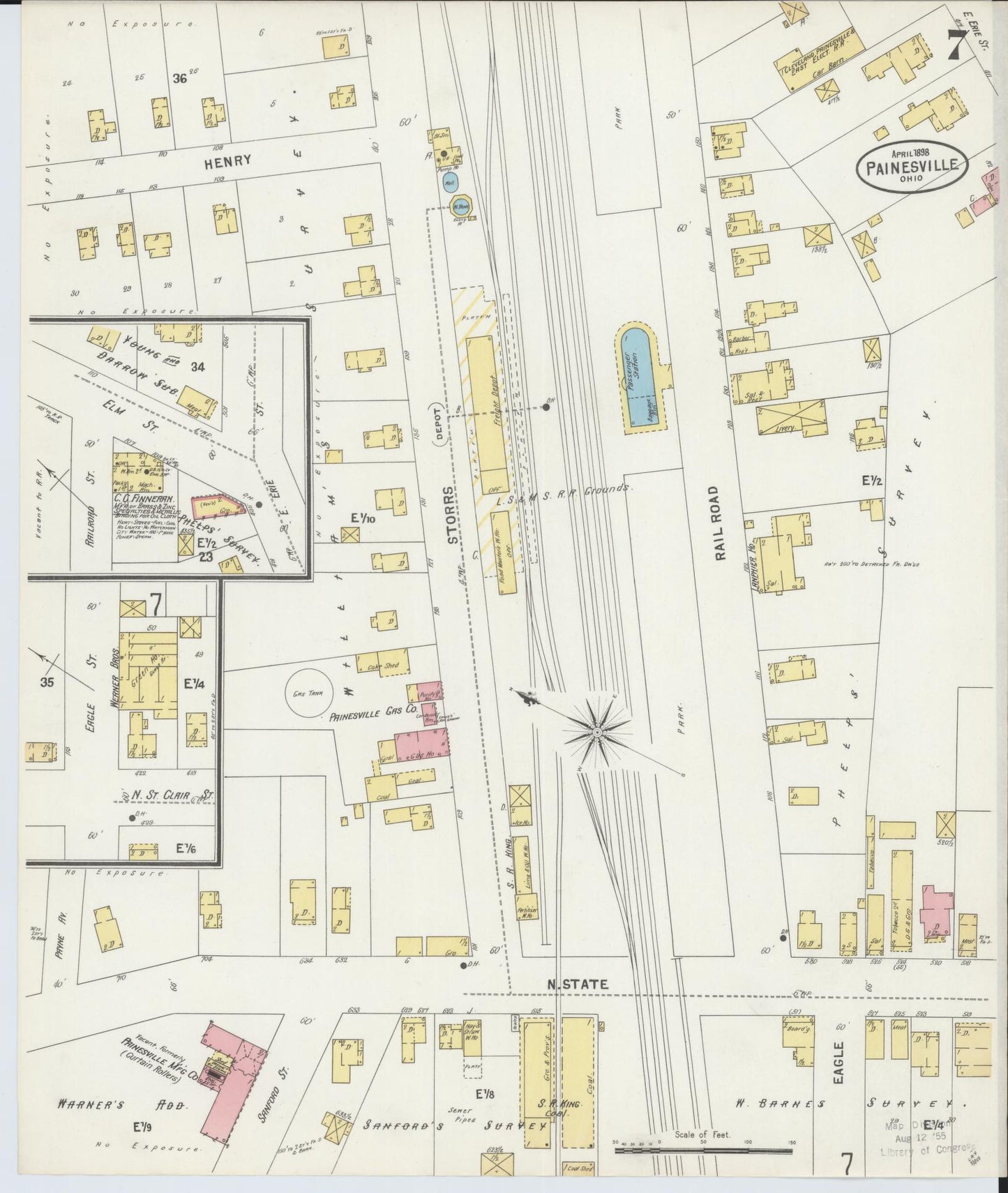 Sanborn Fire Insurance Map from Painesville, Lake County, Ohio (1898), Sheet #0007 - Complete Map Set gallery image, historic Sanborn map, vintage wall art, Ohio Ohio