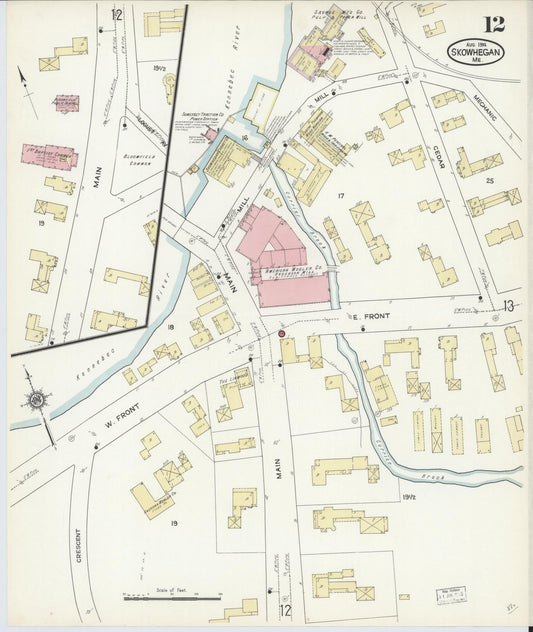Sanborn Fire Insurance Map from Skowhegan, Somerset County, Maine (1914), Sheet #0012 - Historic Sanborn Fire Insurance Map Print, vintage old map wall art, antique decor, genealogy gift, Maine Maine map