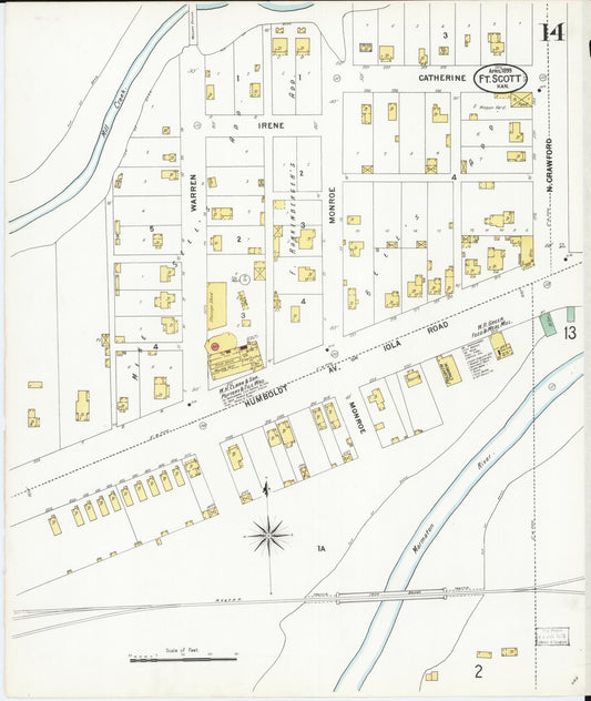 Sanborn Fire Insurance Map from Fort Scott, Bourbon County, Kansas (1899), Sheet #0014 - Historic Sanborn Fire Insurance Map Print, vintage old map wall art, antique decor, genealogy gift, Kansas Kansas map