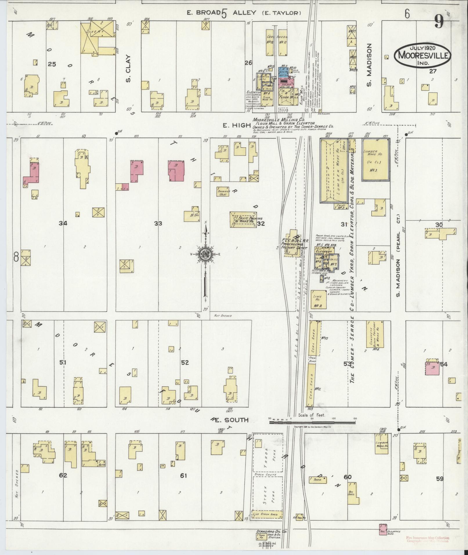 Sanborn Fire Insurance Map from Mooresville, Morgan County, Indiana (1920), Sheet #0009 - Complete Map Set gallery image, historic Sanborn map, vintage wall art, Indiana Indiana