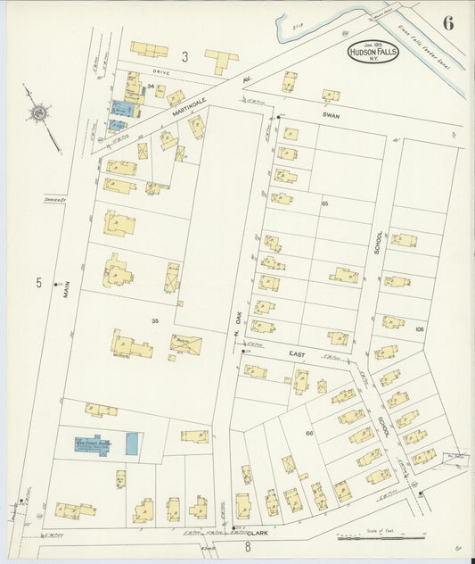 Sanborn Fire Insurance Map from Hudson Falls, Washington County, New York (1913), Sheet #0006 - Historic Sanborn Fire Insurance Map Print, vintage old map wall art, antique decor, genealogy gift, New York New York map
