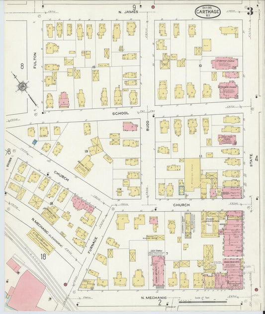 Sanborn Fire Insurance Map from Carthage, Jefferson County, New York (1915), Sheet #0003 - Historic Sanborn Fire Insurance Map Print, vintage old map wall art, antique decor, genealogy gift, New York New York map