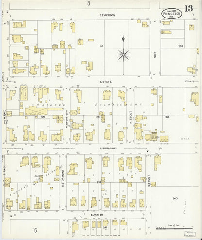Sanborn Fire Insurance Map from Princeton, Gibson County, Indiana (1907), Sheet #0013 - Complete Map Set gallery image, historic Sanborn map, vintage wall art, Indiana Indiana