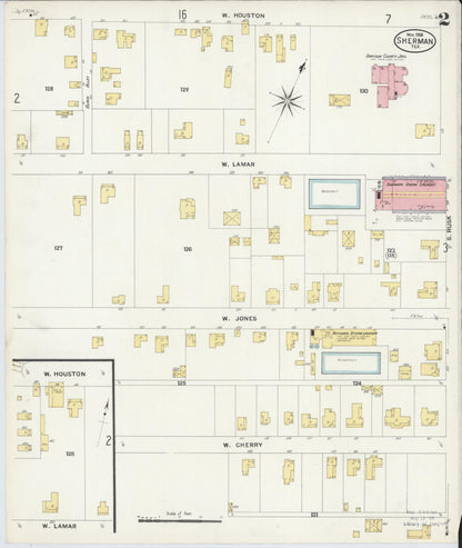 Sanborn Fire Insurance Map from Sherman, Grayson County, Texas (1908), Sheet #0002 - Complete Map Set gallery image, historic Sanborn map, vintage wall art, Texas Texas