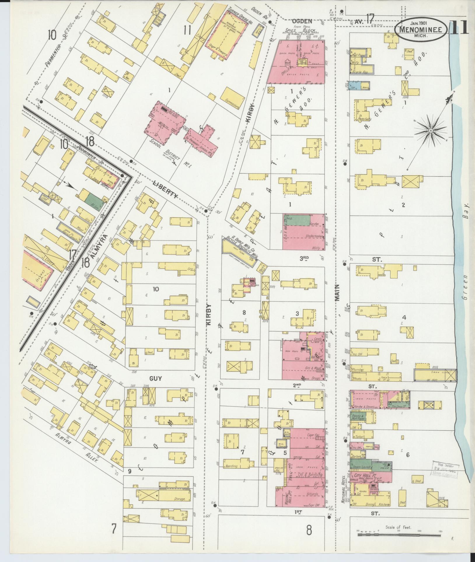 Sanborn Fire Insurance Map from Menominee, Menominee County, Michigan (1901), Sheet #0011 - Complete Map Set gallery image, historic Sanborn map, vintage wall art, Michigan Michigan