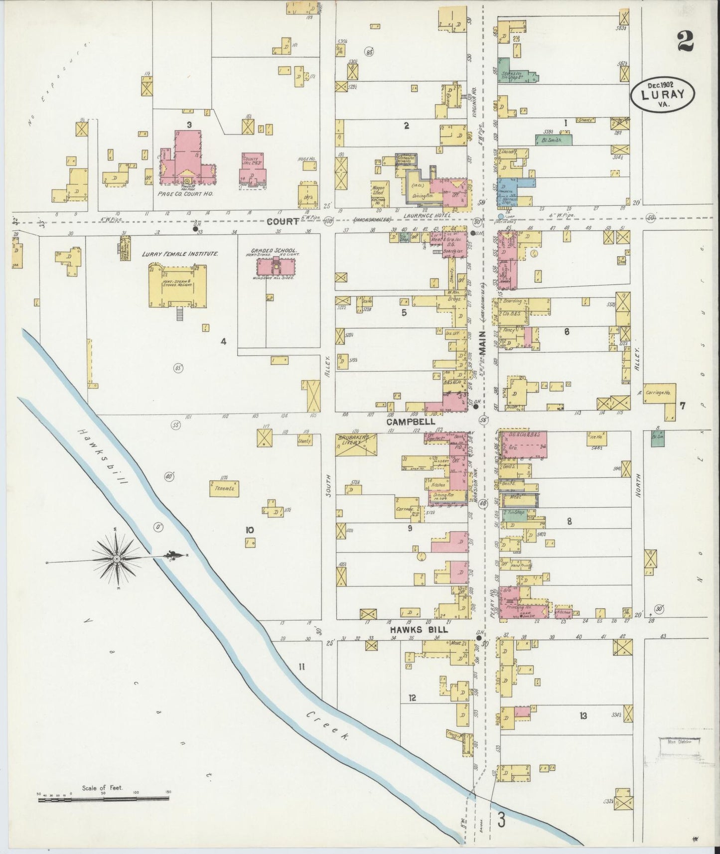 Sanborn Fire Insurance Map from Luray, Page County, Virginia (1902), Sheet #0002 - Complete Map Set gallery image, historic Sanborn map, vintage wall art, Virginia Virginia