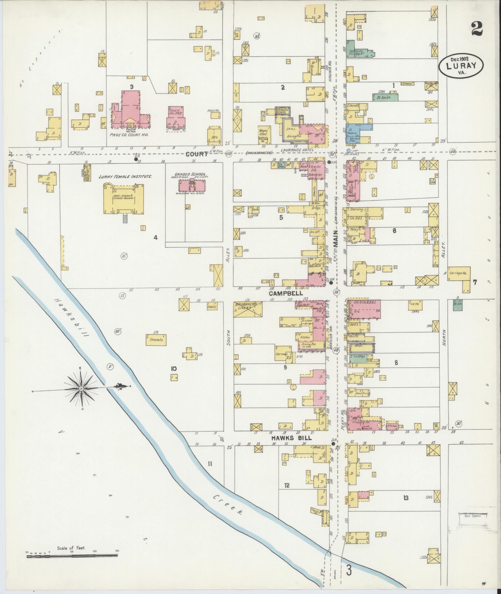 Sanborn Fire Insurance Map from Luray, Page County, Virginia (1902), Sheet #0002 - Complete Map Set gallery image, historic Sanborn map, vintage wall art, Virginia Virginia