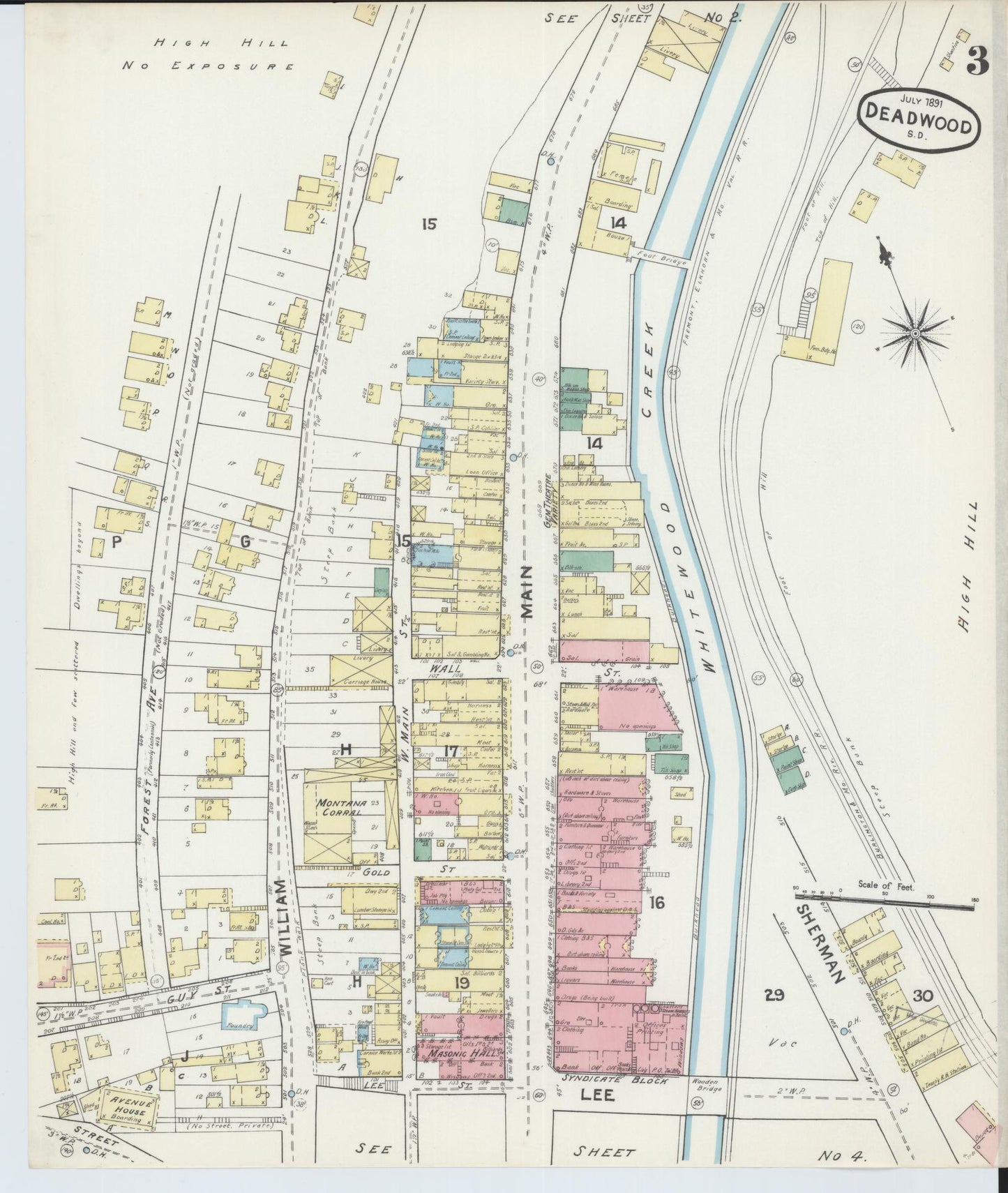 Sanborn Fire Insurance Map from Deadwood, Lawrence County, South Dakota (1891), Sheet #0003 - Complete Map Set gallery image, historic Sanborn map, vintage wall art, South Dakota South Dakota