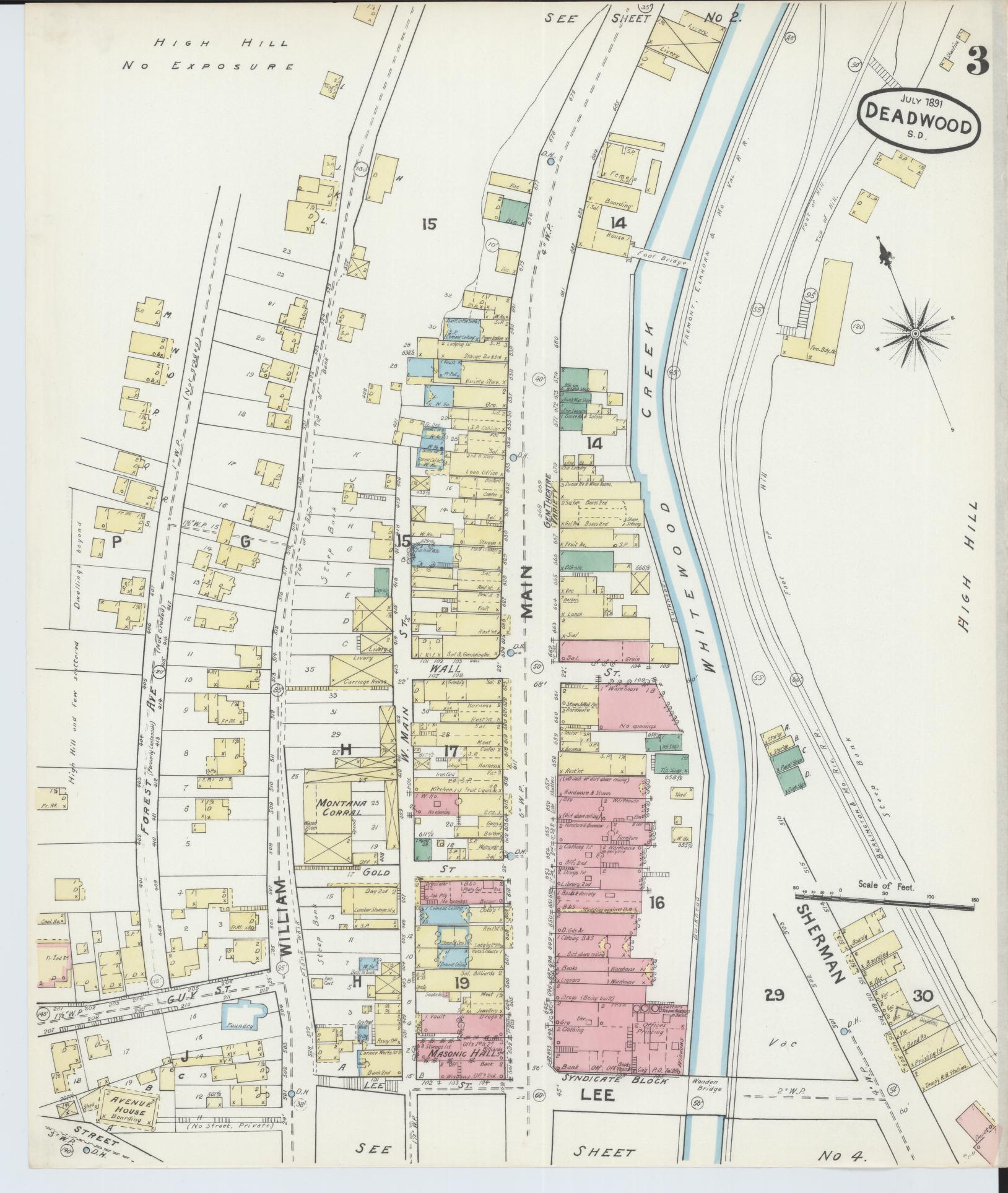 Sanborn Fire Insurance Map from Deadwood, Lawrence County, South Dakota (1891), Sheet #0003 - Complete Map Set gallery image, historic Sanborn map, vintage wall art, South Dakota South Dakota