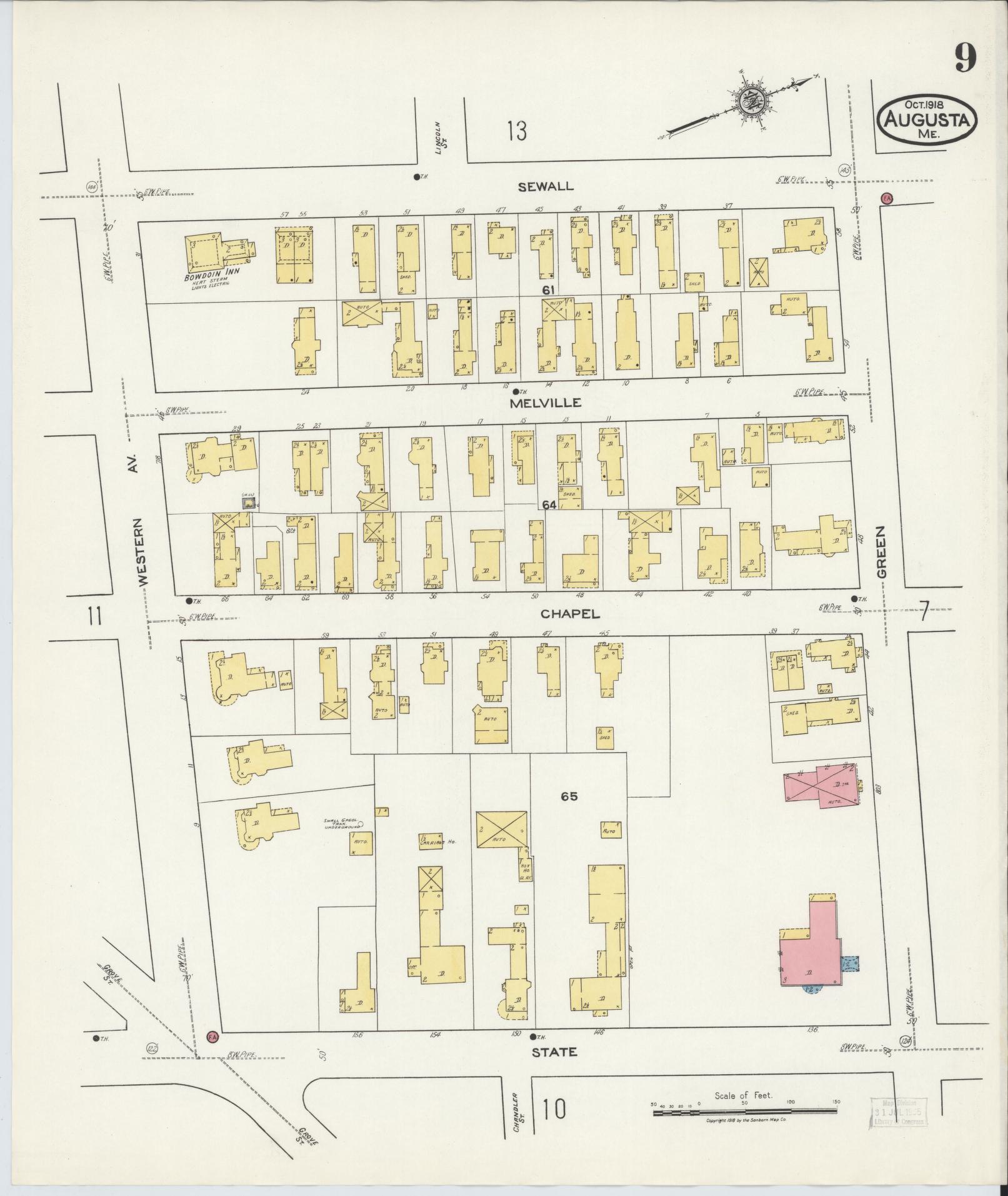 Sanborn Fire Insurance Map from Augusta, Kennebec County, Maine (1918), Sheet #0009 - Complete Map Set gallery image, historic Sanborn map, vintage wall art, Maine Maine