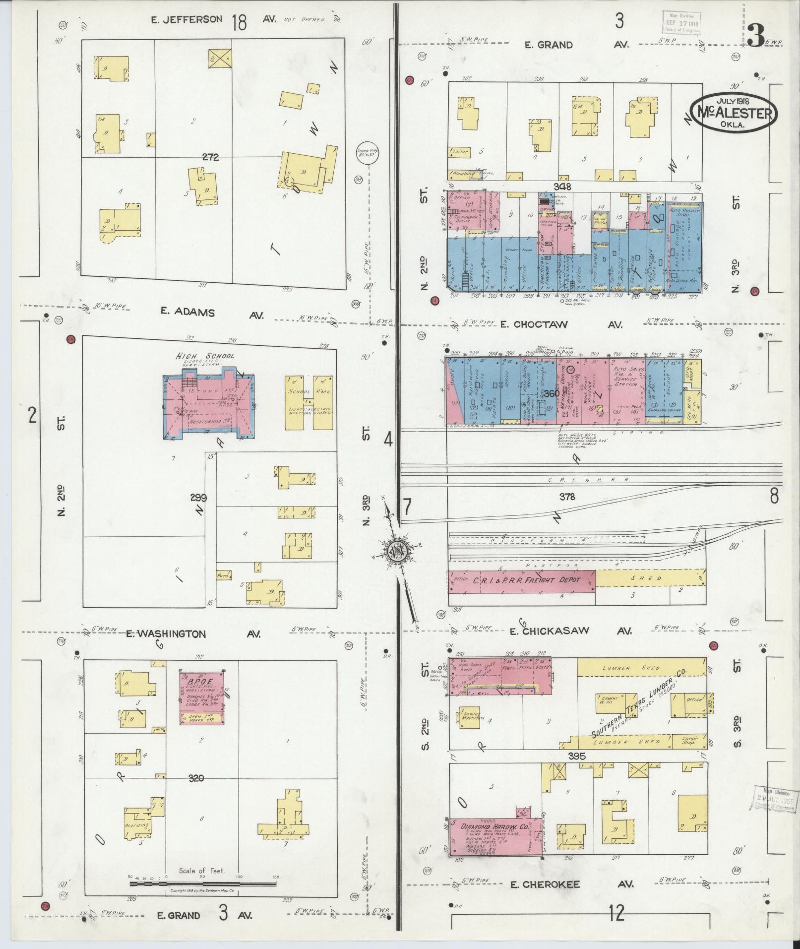 Sanborn Fire Insurance Map from McAlester, Pittsburg County, Oklahoma (1918), Sheet #0003 - Historic Sanborn Fire Insurance Map Print, vintage old map wall art, antique decor, genealogy gift, Oklahoma Oklahoma map
