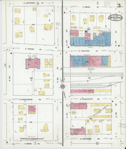 Sanborn Fire Insurance Map from McAlester, Pittsburg County, Oklahoma (1918), Sheet #0003 - Historic Sanborn Fire Insurance Map Print, vintage old map wall art, antique decor, genealogy gift, Oklahoma Oklahoma map