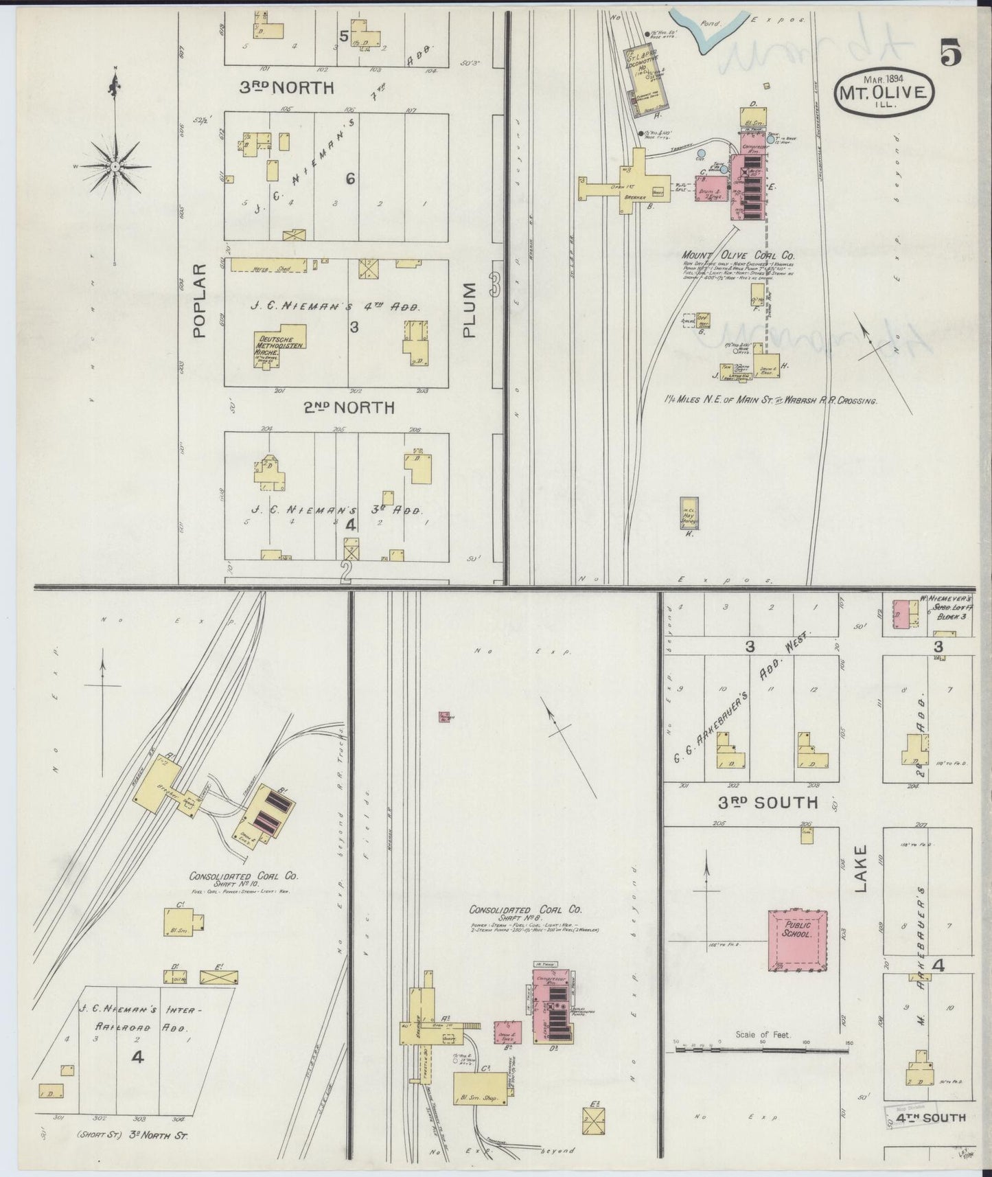 Sanborn Fire Insurance Map from Mount Olive, Macoupin County, Illinois (1894), Sheet #0005 - Complete Map Set gallery image, historic Sanborn map, vintage wall art, Illinois Illinois