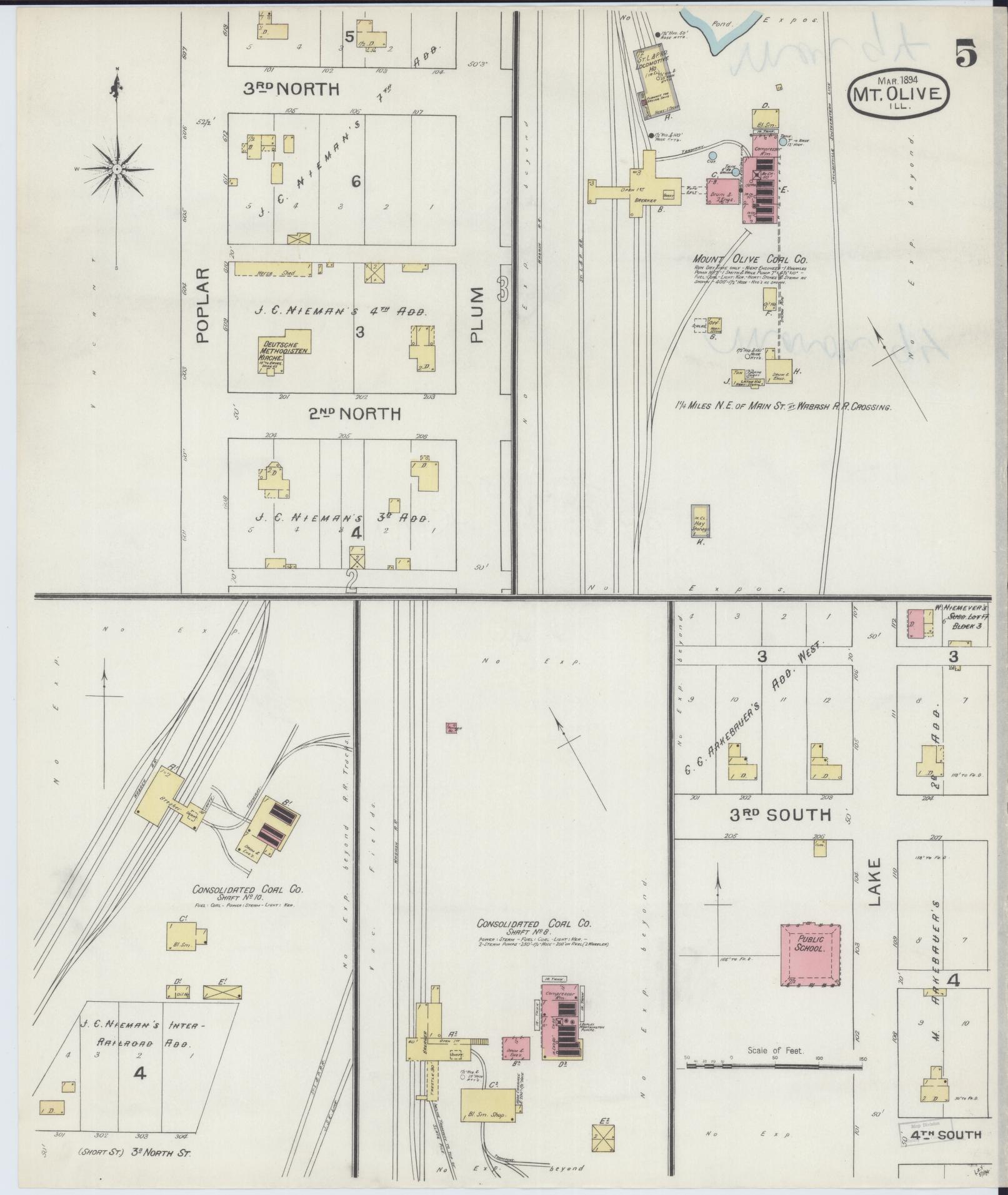 Sanborn Fire Insurance Map from Mount Olive, Macoupin County, Illinois (1894), Sheet #0005 - Complete Map Set gallery image, historic Sanborn map, vintage wall art, Illinois Illinois