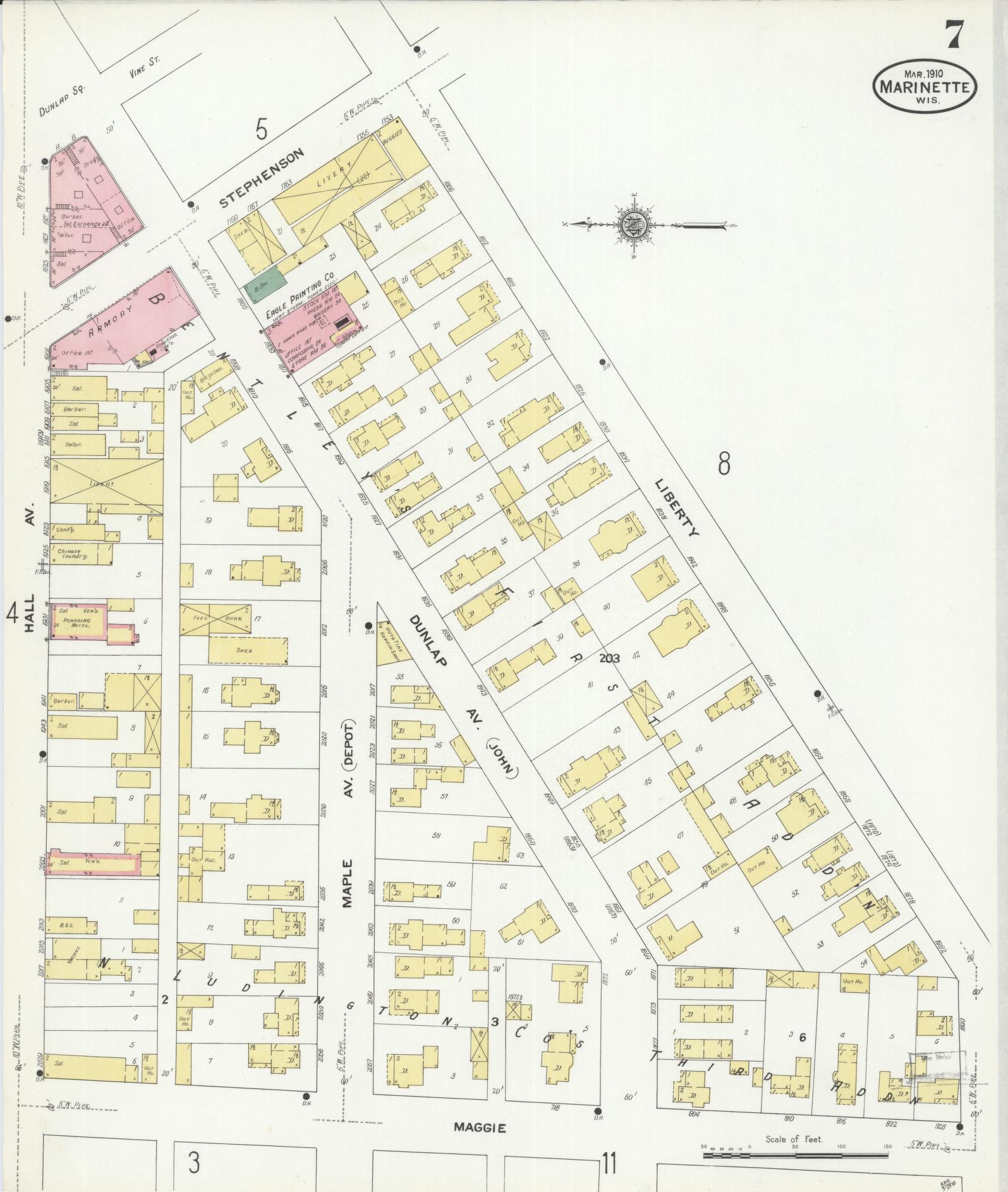Sanborn Fire Insurance Map from Marinette, Marinette County, Wisconsin (1910), Sheet #0007 - Complete Map Set gallery image, historic Sanborn map, vintage wall art, Wisconsin Wisconsin