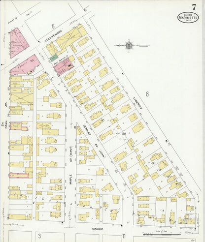 Sanborn Fire Insurance Map from Marinette, Marinette County, Wisconsin (1910), Sheet #0007 - Complete Map Set gallery image, historic Sanborn map, vintage wall art, Wisconsin Wisconsin