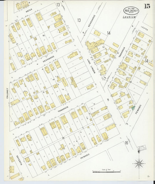 Sanborn Fire Insurance Map from Red Jacket, Houghton County, Michigan (1908), Sheet #0015 - Historic Sanborn Fire Insurance Map Print, vintage old map wall art, antique decor, genealogy gift, Michigan Michigan map