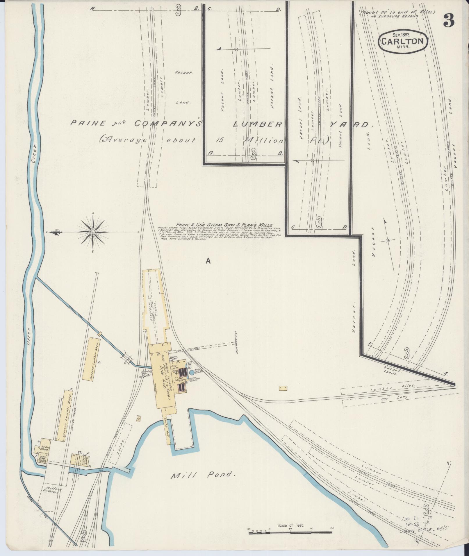 Sanborn Fire Insurance Map from Carlton, Carlton County, Minnesota (1892), Sheet #0003 - Historic Sanborn Fire Insurance Map Print, vintage old map wall art, antique decor, genealogy gift, Minnesota Minnesota map