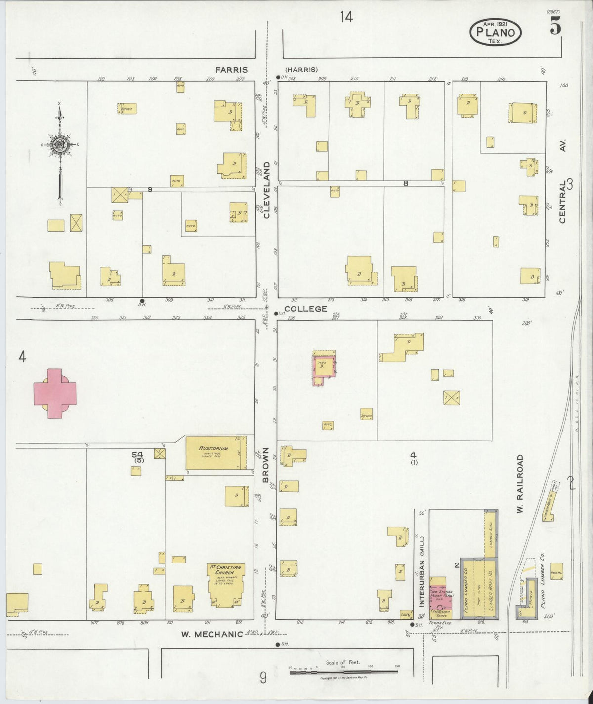 Sanborn Fire Insurance Map from Plano, Collin County, Texas (1921), Sheet #0005 - Complete Map Set gallery image, historic Sanborn map, vintage wall art, Texas Texas