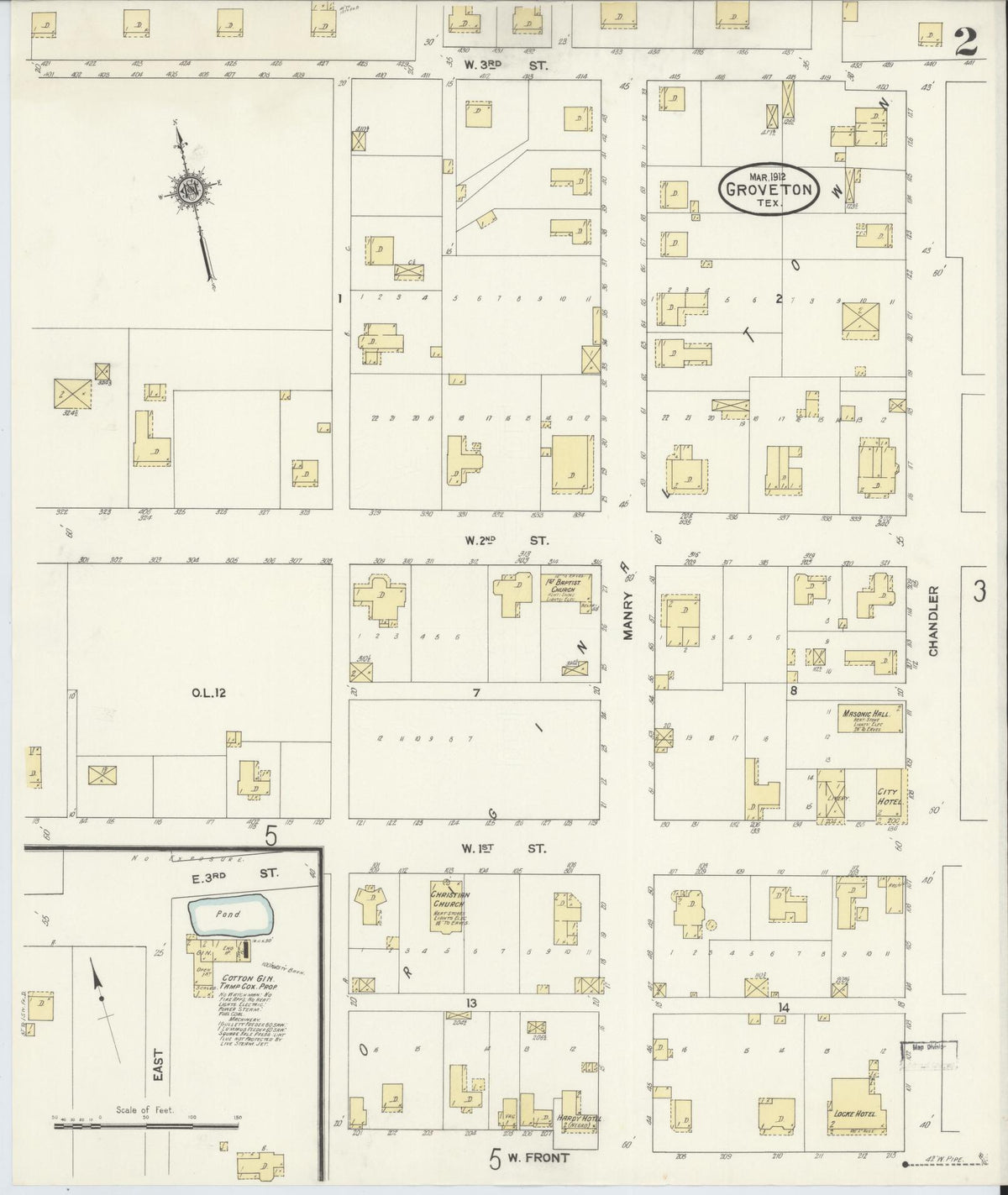 Sanborn Fire Insurance Map from Groveton, Trinity County, Texas (1912), Sheet #0002 - Historic Sanborn Fire Insurance Map Print, vintage old map wall art, antique decor, genealogy gift, Texas Texas map
