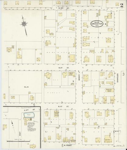 Sanborn Fire Insurance Map from Groveton, Trinity County, Texas (1912), Sheet #0002 - Historic Sanborn Fire Insurance Map Print, vintage old map wall art, antique decor, genealogy gift, Texas Texas map