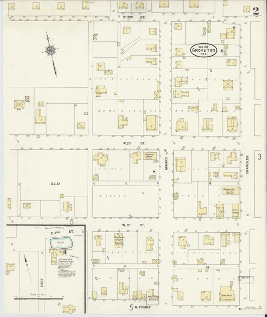 Sanborn Fire Insurance Map from Groveton, Trinity County, Texas (1912), Sheet #0002 - Historic Sanborn Fire Insurance Map Print, vintage old map wall art, antique decor, genealogy gift, Texas Texas map