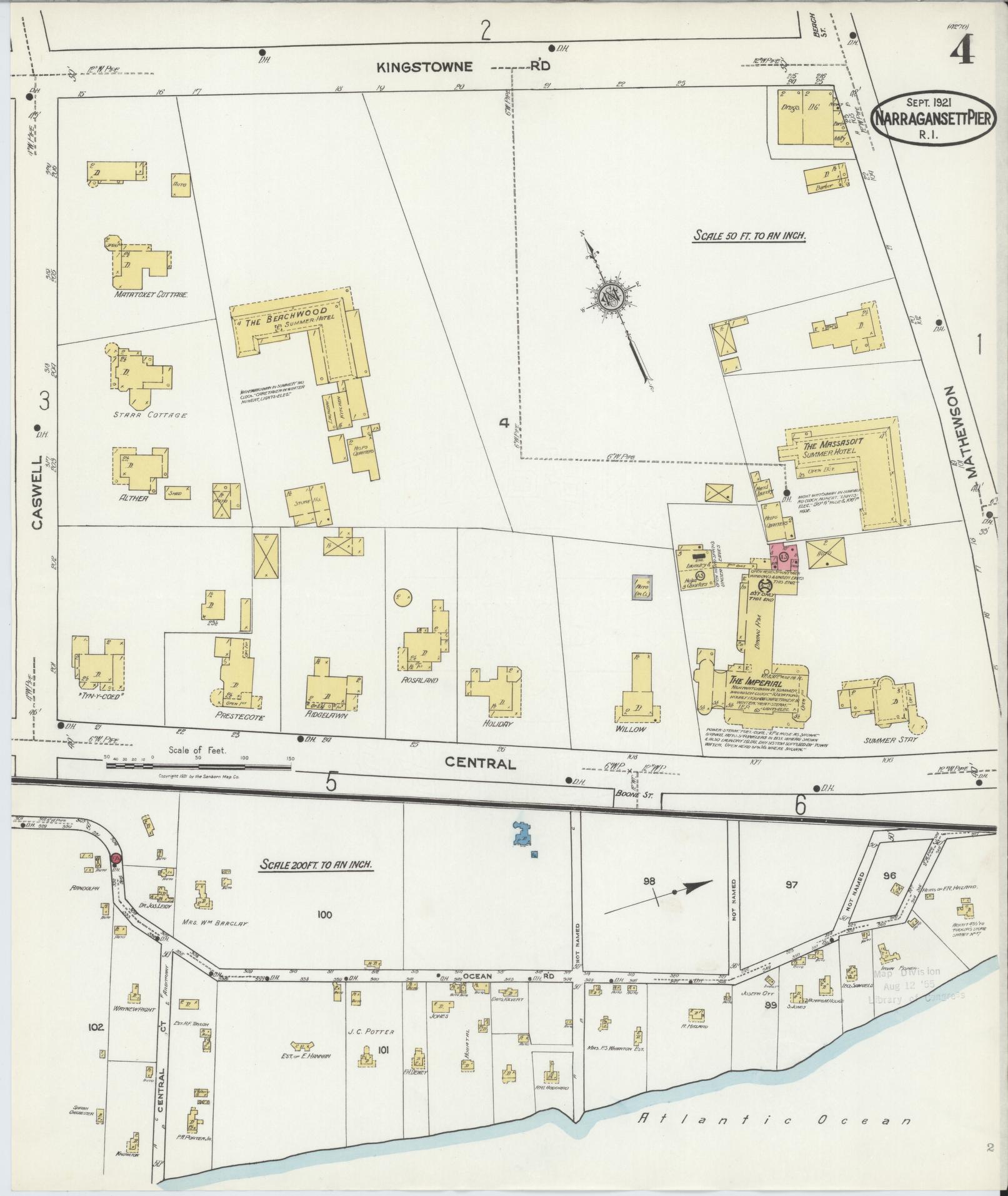 Sanborn Fire Insurance Map from Narragansett Pier, Washington County, Rhode Island (1921), Sheet #0004 - Complete Map Set gallery image, historic Sanborn map, vintage wall art, Rhode Island Rhode Island