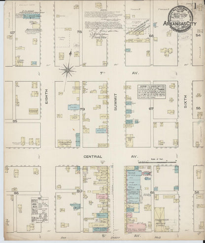Sanborn Fire Insurance Map from Arkansas City, Cowley County, Kansas (1884), Sheet #0001 - Complete Map Set gallery image, historic Sanborn map, vintage wall art, Arkansas Arkansas