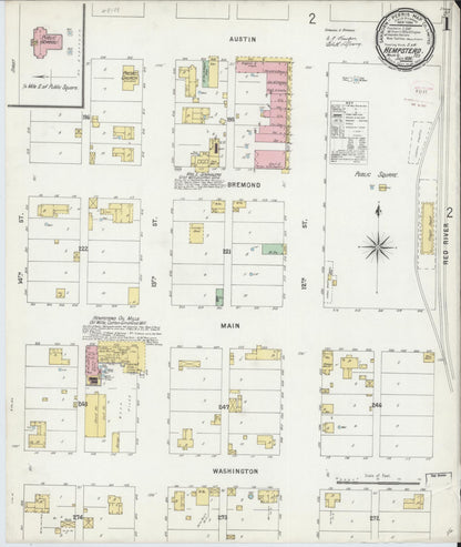 Sanborn Fire Insurance Map from Hempstead, Waller County, Texas (1896), Sheet #0001 - Complete Map Set gallery image, historic Sanborn map, vintage wall art, Texas Texas