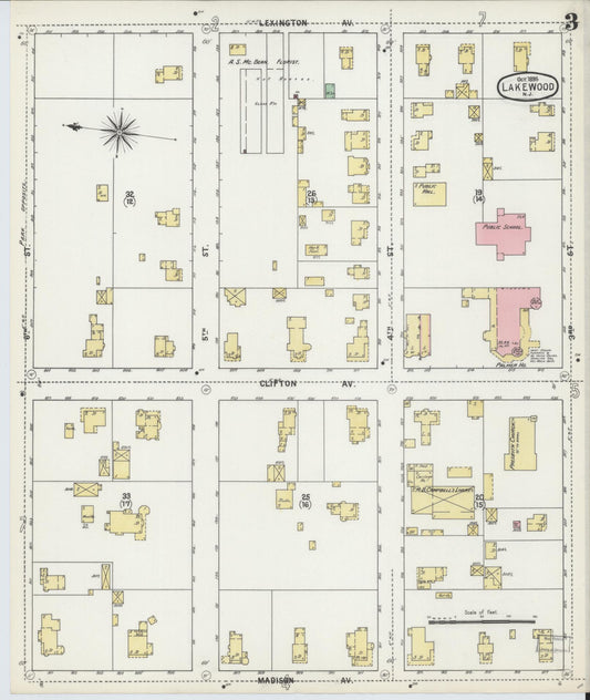 Sanborn Fire Insurance Map from Lakewood, Ocean County, New Jersey (1895), Sheet #0003 - Historic Sanborn Fire Insurance Map Print, vintage old map wall art, antique decor, genealogy gift, New Jersey New Jersey map