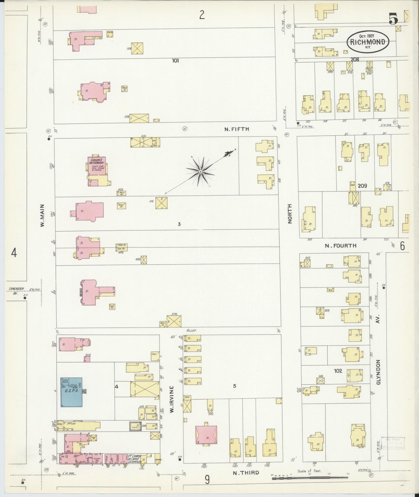 Sanborn Fire Insurance Map from Richmond, Madison County, Kentucky (1907), Sheet #0005 - Complete Map Set gallery image, historic Sanborn map, vintage wall art, Kentucky Kentucky