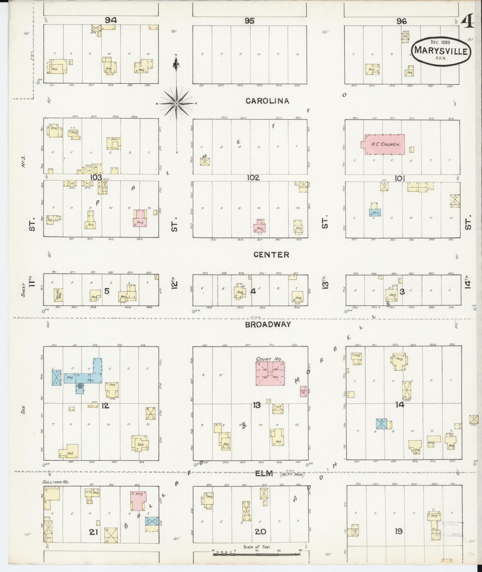 Sanborn Fire Insurance Map from Marysville, Marshall County, Kansas (1889), Sheet #0004 - Complete Map Set gallery image, historic Sanborn map, vintage wall art, Kansas Kansas