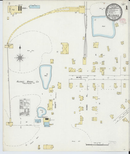 Sanborn Fire Insurance Map from Allouez, Keweenaw And Houghton Counties, Michigan (1895), Sheet #0001 - Historic Sanborn Fire Insurance Map Print, vintage old map wall art, antique decor, genealogy gift, Michigan Michigan map