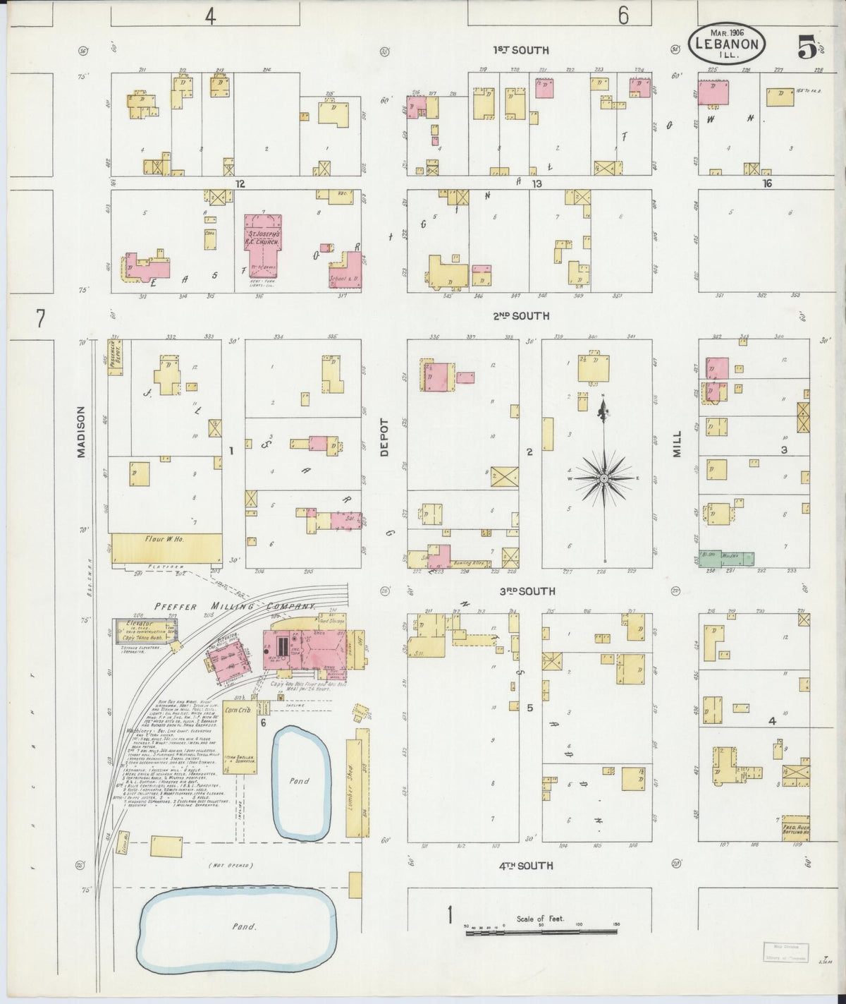 Sanborn Fire Insurance Map from Lebanon, Saint Clair County, Illinois (1906), Sheet #0005 - Complete Map Set gallery image, historic Sanborn map, vintage wall art, Illinois Illinois