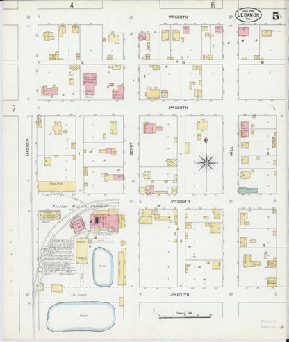 Sanborn Fire Insurance Map from Lebanon, Saint Clair County, Illinois (1906), Sheet #0005 - Complete Map Set gallery image, historic Sanborn map, vintage wall art, Illinois Illinois