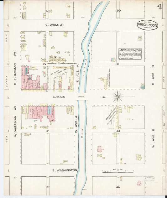 Sanborn Fire Insurance Map from Hutchinson, Reno County, Kansas (1884), Sheet #0004 - Historic Sanborn Fire Insurance Map Print, vintage old map wall art, antique decor, genealogy gift, Kansas Kansas map
