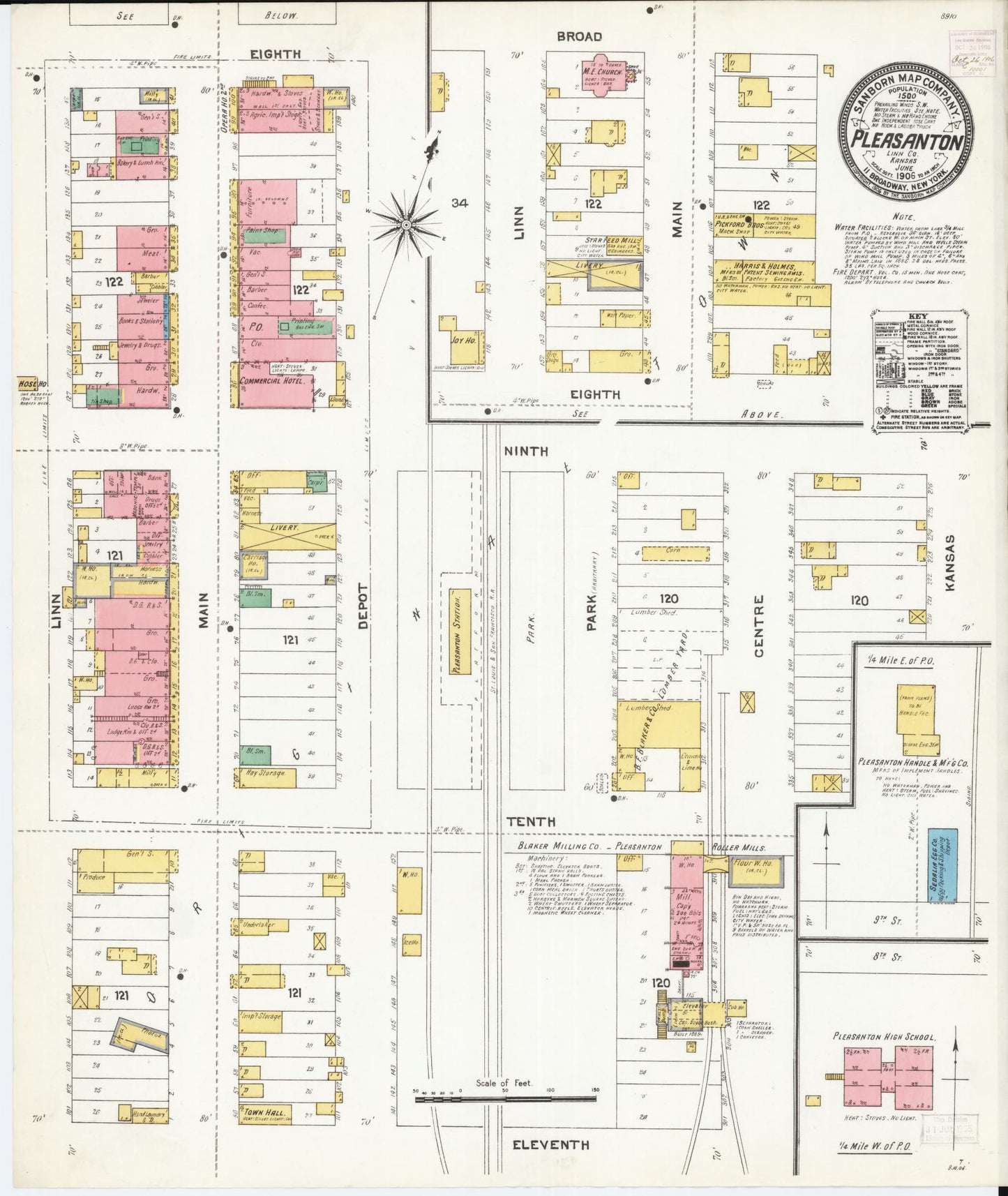 Sanborn Fire Insurance Map from Pleasanton, Linn County, Kansas (1906), Sheet #0001 - Historic Sanborn Fire Insurance Map Print, vintage old map wall art, antique decor, genealogy gift, Kansas Kansas map