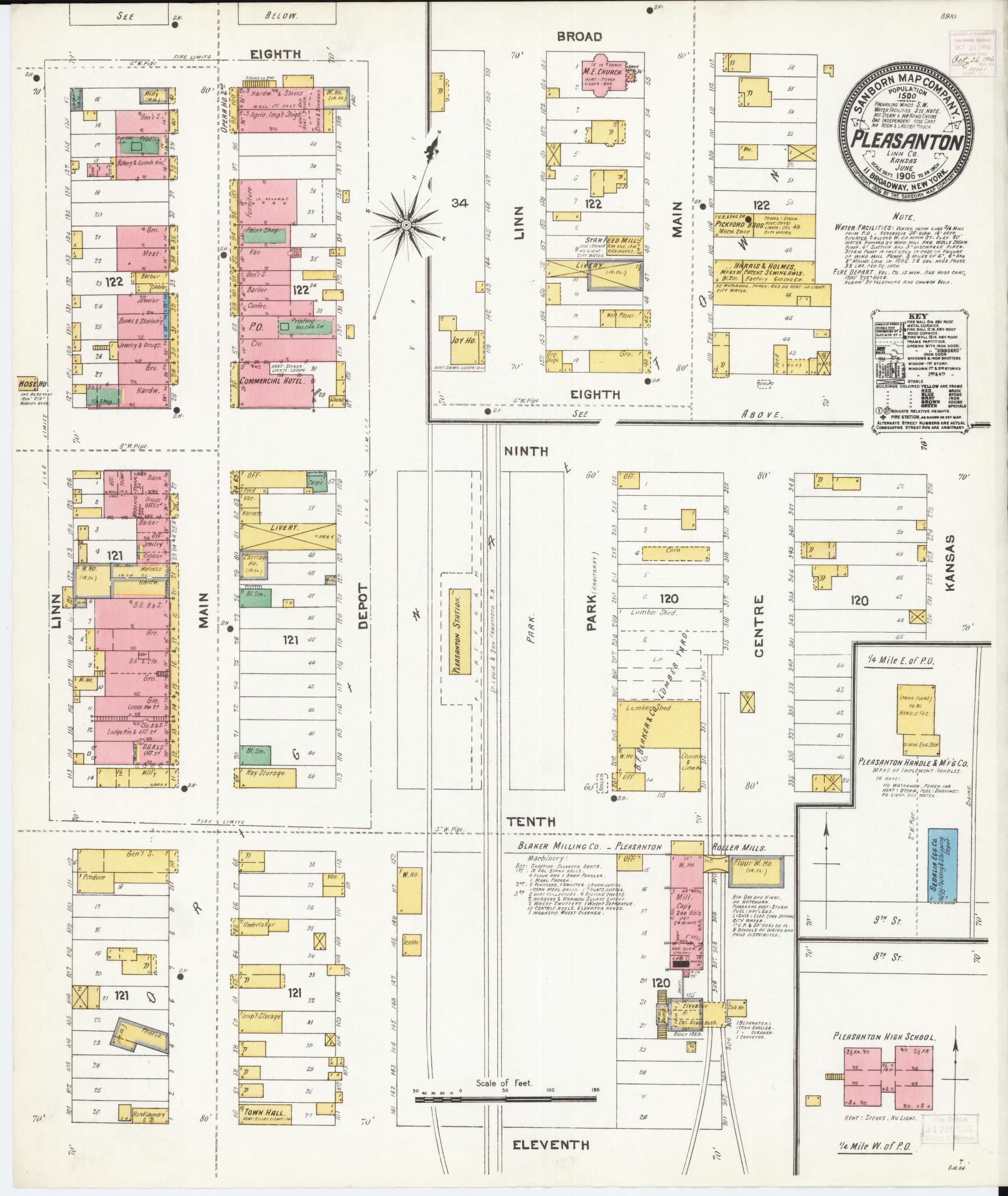 Sanborn Fire Insurance Map from Pleasanton, Linn County, Kansas (1906), Sheet #0001 - Historic Sanborn Fire Insurance Map Print, vintage old map wall art, antique decor, genealogy gift, Kansas Kansas map
