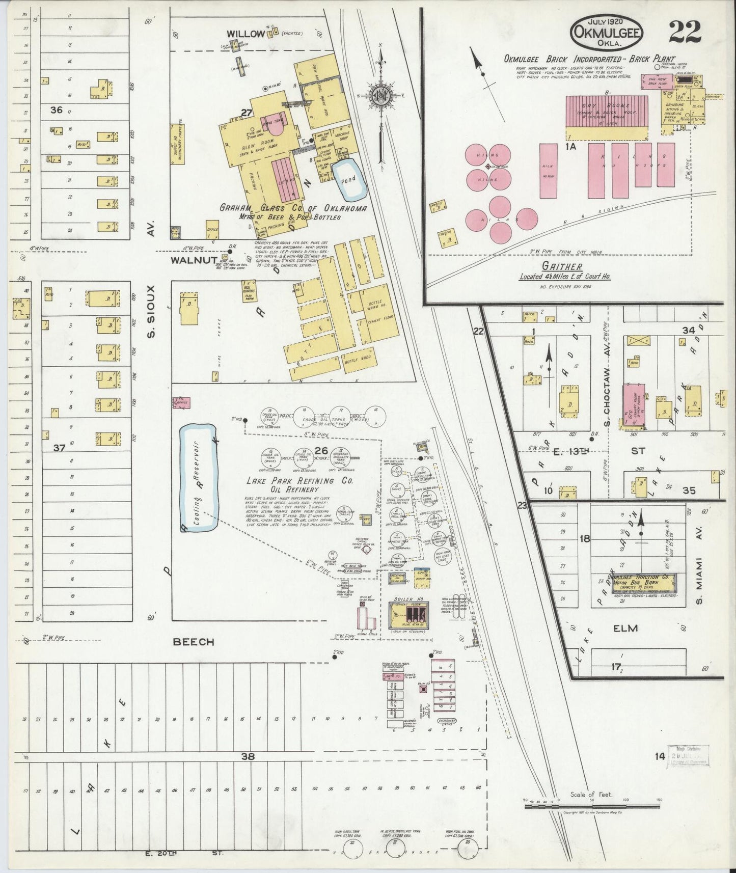 Sanborn Fire Insurance Map from Okmulgee, Okmulgee County, Oklahoma (1920), Sheet #0022 - Complete Map Set gallery image, historic Sanborn map, vintage wall art, Oklahoma Oklahoma