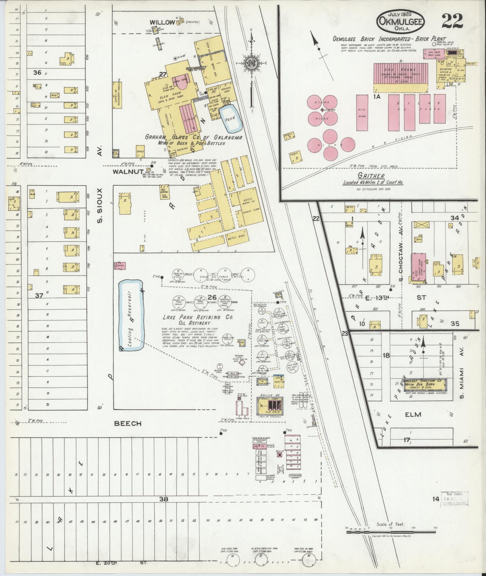 Sanborn Fire Insurance Map from Okmulgee, Okmulgee County, Oklahoma (1920), Sheet #0022 - Complete Map Set gallery image, historic Sanborn map, vintage wall art, Oklahoma Oklahoma