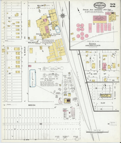Sanborn Fire Insurance Map from Okmulgee, Okmulgee County, Oklahoma (1920), Sheet #0022 - Complete Map Set gallery image, historic Sanborn map, vintage wall art, Oklahoma Oklahoma