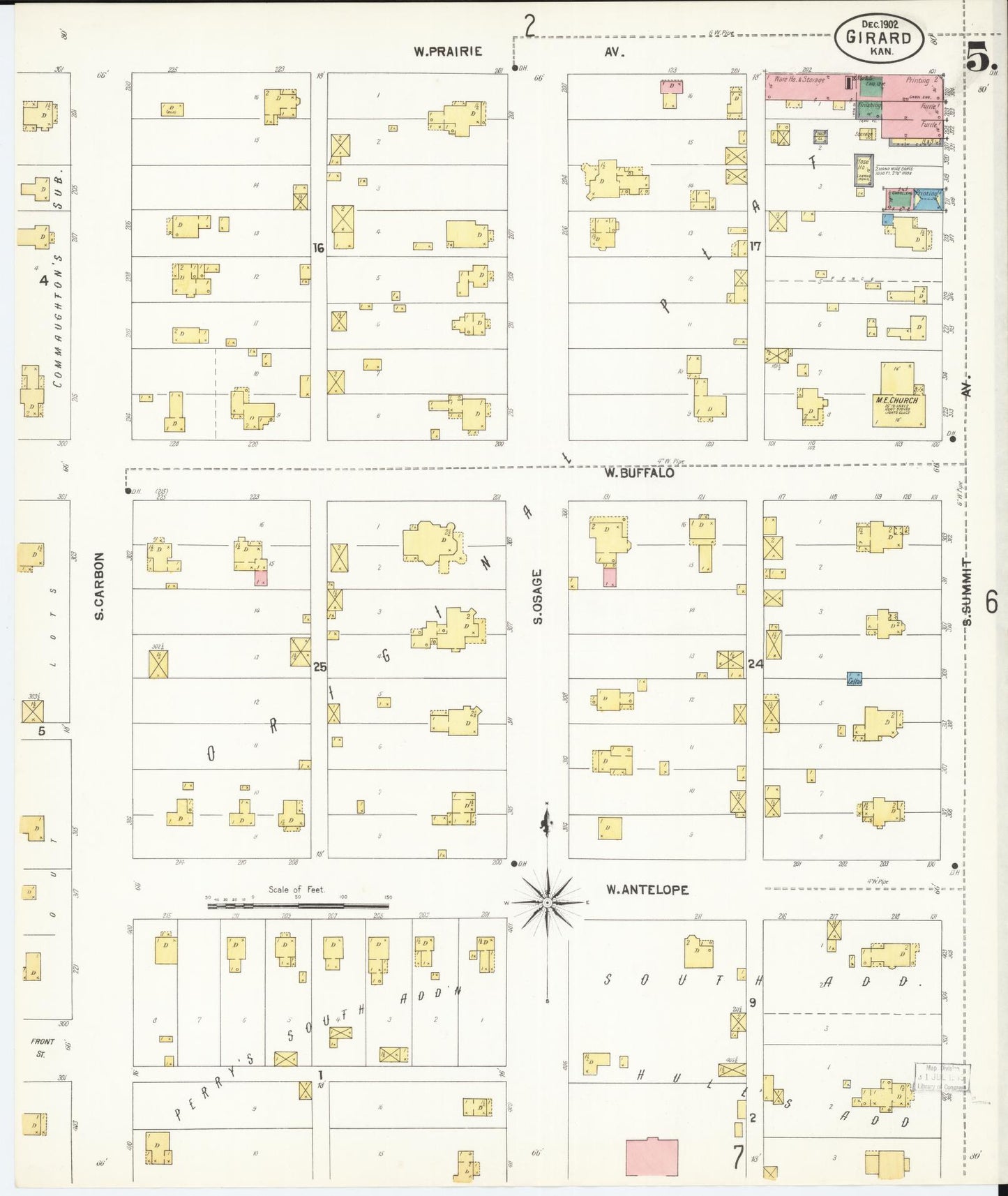 Sanborn Fire Insurance Map from Girard, Crawford County, Kansas (1902), Sheet #0005 - Complete Map Set gallery image, historic Sanborn map, vintage wall art, Kansas Kansas